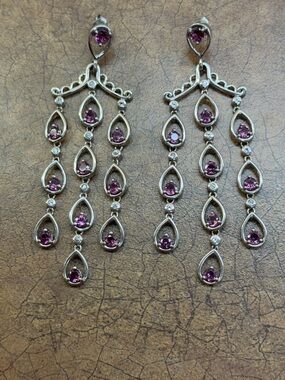 Silver Chandelier Earrings with Purple Gemstones - Women Jewelry
